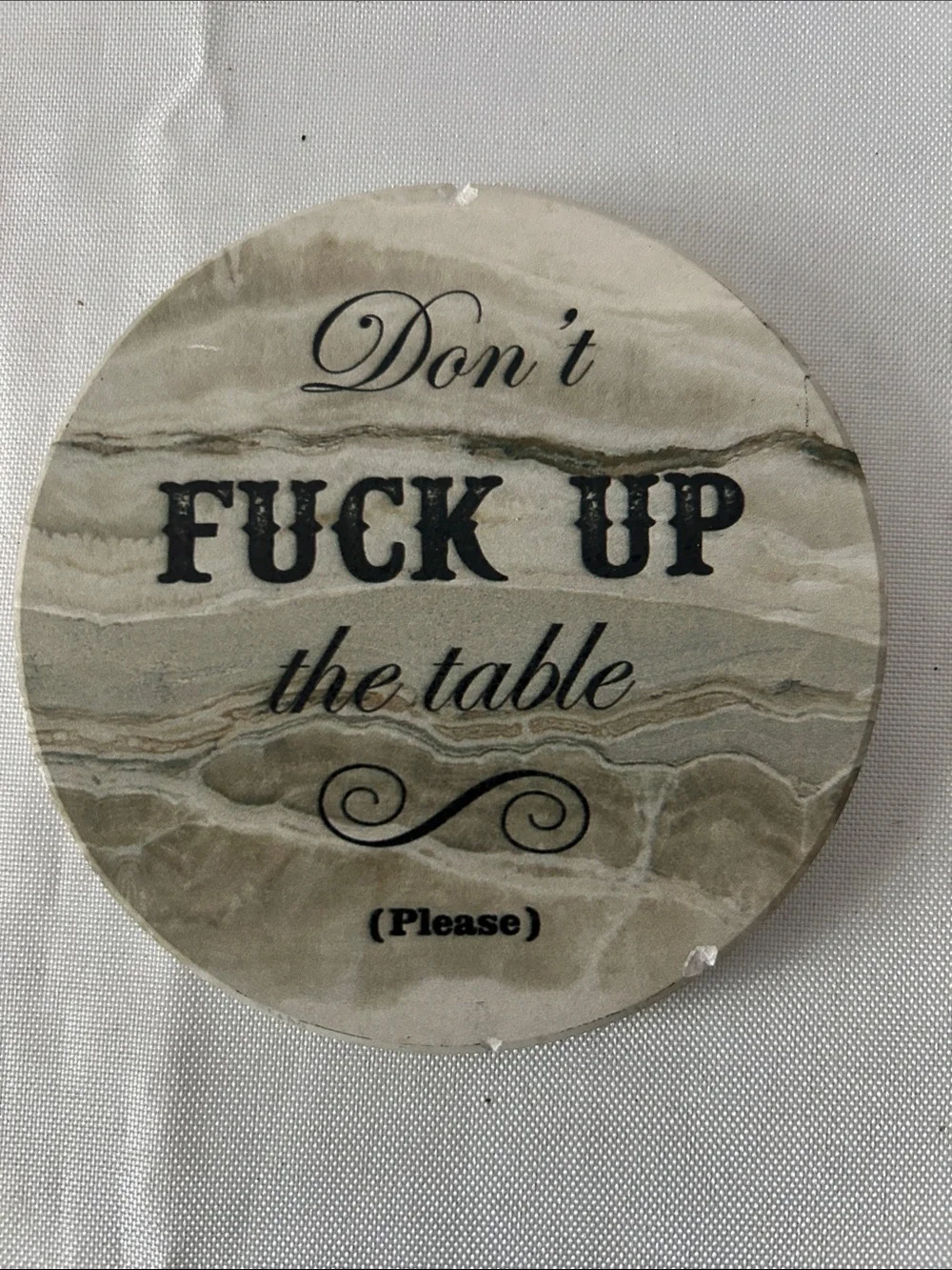LIFVER Set of 7 Novelty Ceramic -Marble Look Sarcastic Coasters - Neutral Beige